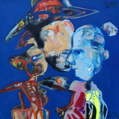 Andrzej Kasprzak, Friends, oil, oil pastel, canvas, 50x50 cm / #AK15