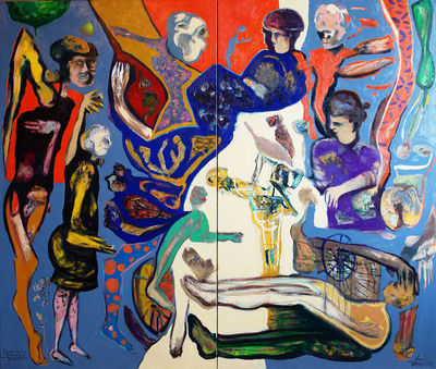 Andrzej Kasprzak People looking for something III, oil,enamel,oil impasto,  canvas,170x200cm,2023 #AK28