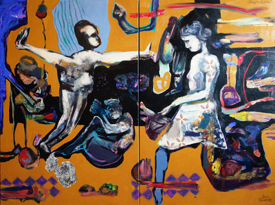 Andrzej Kasprzak Tango Memento Vitae,oil,oil impasto,enamel on canvas, 150x200cm,2023 #AK26