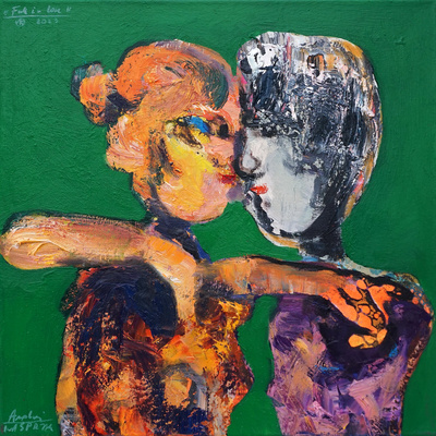 Andrzej Kasprzak, Fall in love, oil, spray, oil pastel, oil impasto, canvas, 50x50 cm / #AK11