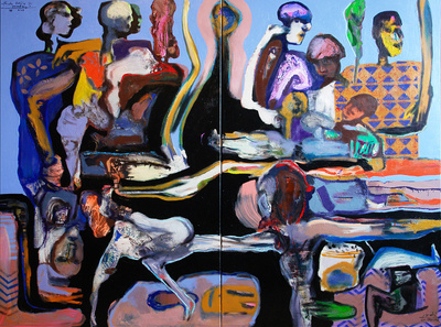 Andrzej Kasprzak People looking for something II, oil,oil impasto,enamel on canvas, 150x200cm,2023 #AK29