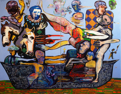 Andrzej Kasprzak The fools Arke ,oil,enamel,spray on canvas,160x200cm,2023 #AK24